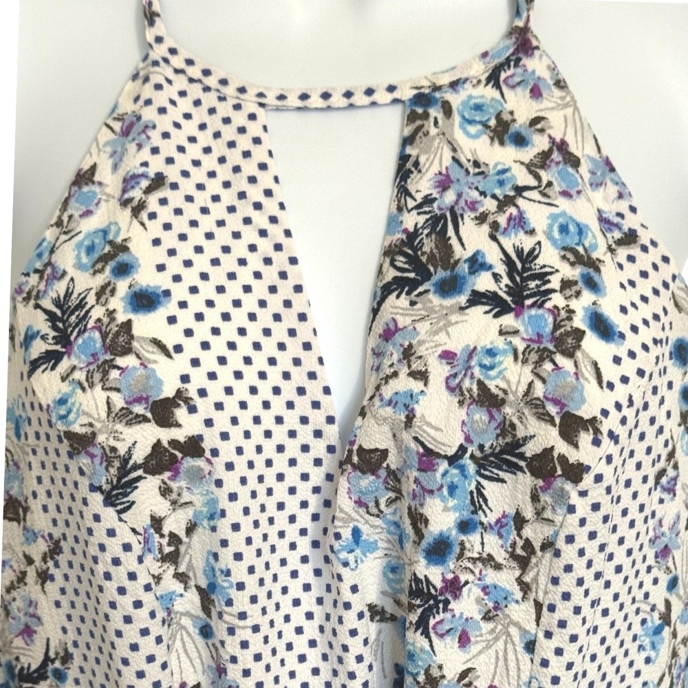 BANJUL Floral‎ Polka Dot Halter Wide Leg Jumpsuit Blue White Tie Waist  NWOT M - Picture 3 of 8